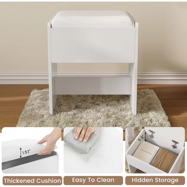 VIAGDO Makeup Vanity Set with Lights ampamp Charging Station Vanity Desk with Mirror and Lights Black Vanity with Cushioned Stool and Drawers Vanity Table for Bedroom Jewelry Box Storage ShelvesWhite