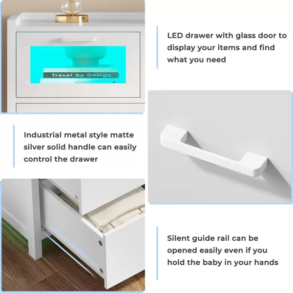 VIAGDO White 7 Drawers Dresser for Bedroom White LED Dresser with Deep Drawers Wood Bedroom Dresser with LED Lights for Closet Entryway Large Capacity Cabinet for StorageWhite