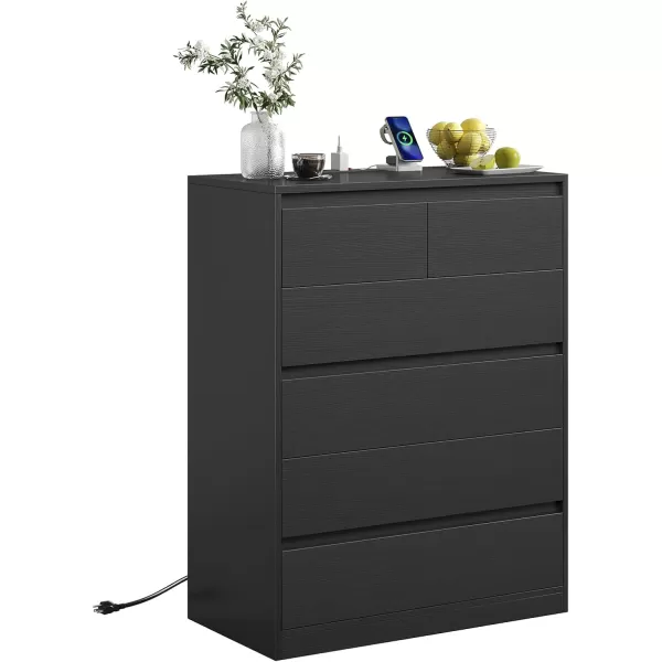 VIAGDO White 9 Drawer Dresser with Charging Station Wood Tall Chest of Drawers for Bedroom Modern Handleless Drawer Cabinet Large Capacity Storage Organizer for Living Room EntrywayBlack