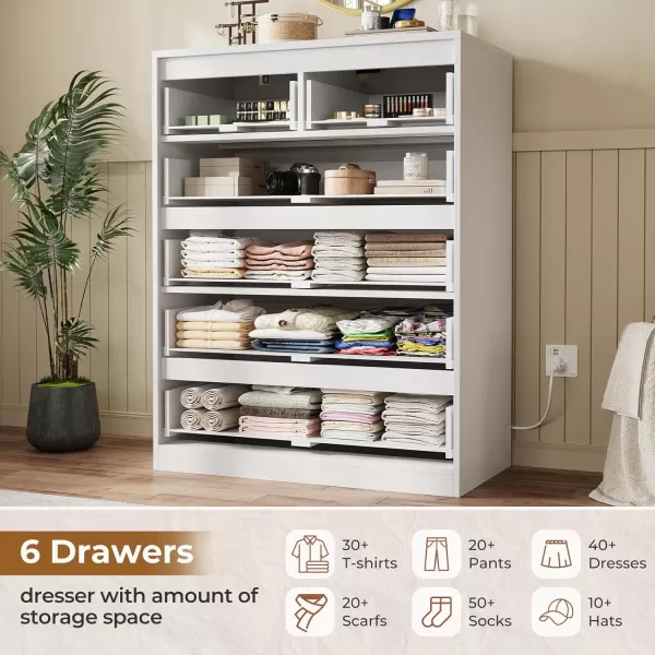VIAGDO White 9 Drawer Dresser with Charging Station Wood Tall Chest of Drawers for Bedroom Modern Handleless Drawer Cabinet Large Capacity Storage Organizer for Living Room EntrywayWhite