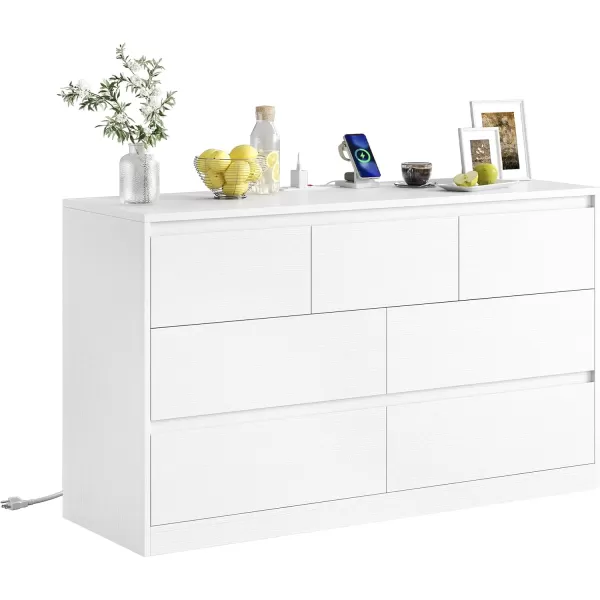 VIAGDO White 9 Drawer Dresser with Charging Station Wood Tall Chest of Drawers for Bedroom Modern Handleless Drawer Cabinet Large Capacity Storage Organizer for Living Room EntrywayWhite