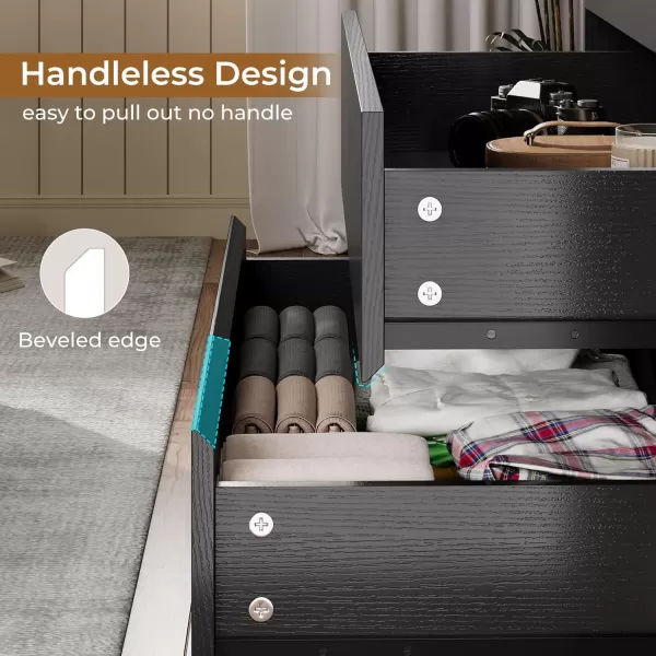 VIAGDO White 9 Drawer Dresser with Charging Station Wood Tall Chest of Drawers for Bedroom Modern Handleless Drawer Cabinet Large Capacity Storage Organizer for Living Room EntrywayBlack
