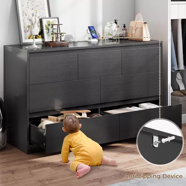 VIAGDO White 9 Drawer Dresser with Charging Station Wood Tall Chest of Drawers for Bedroom Modern Handleless Drawer Cabinet Large Capacity Storage Organizer for Living Room EntrywayBlack