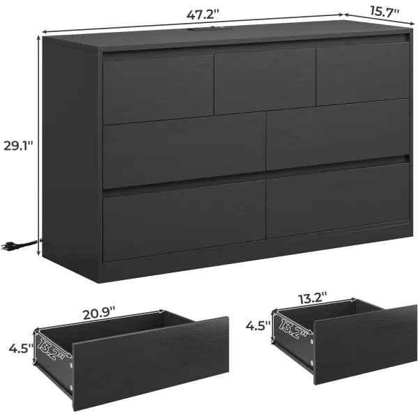 VIAGDO White 9 Drawer Dresser with Charging Station Wood Tall Chest of Drawers for Bedroom Modern Handleless Drawer Cabinet Large Capacity Storage Organizer for Living Room EntrywayBlack