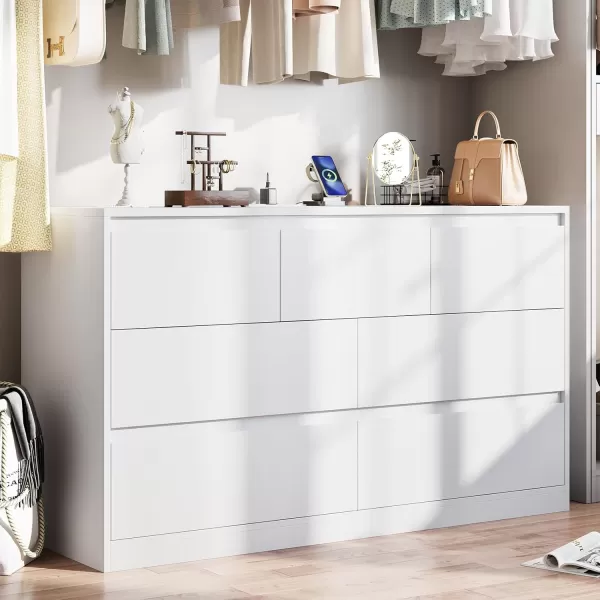 VIAGDO White 9 Drawer Dresser with Charging Station Wood Tall Chest of Drawers for Bedroom Modern Handleless Drawer Cabinet Large Capacity Storage Organizer for Living Room EntrywayWhite