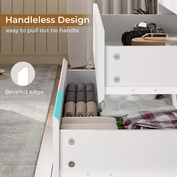 VIAGDO White 9 Drawer Dresser with Charging Station Wood Tall Chest of Drawers for Bedroom Modern Handleless Drawer Cabinet Large Capacity Storage Organizer for Living Room EntrywayWhite