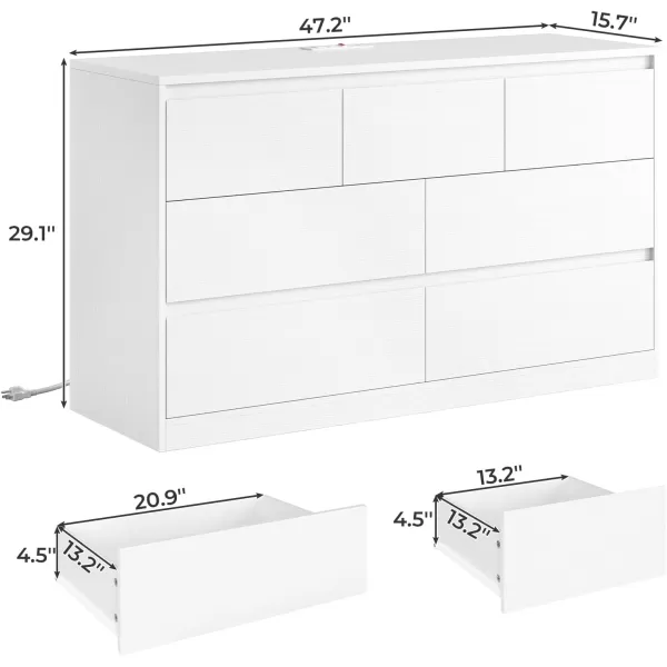VIAGDO White 9 Drawer Dresser with Charging Station Wood Tall Chest of Drawers for Bedroom Modern Handleless Drawer Cabinet Large Capacity Storage Organizer for Living Room EntrywayWhite