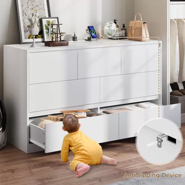 VIAGDO White 9 Drawer Dresser with Charging Station Wood Tall Chest of Drawers for Bedroom Modern Handleless Drawer Cabinet Large Capacity Storage Organizer for Living Room EntrywayWhite