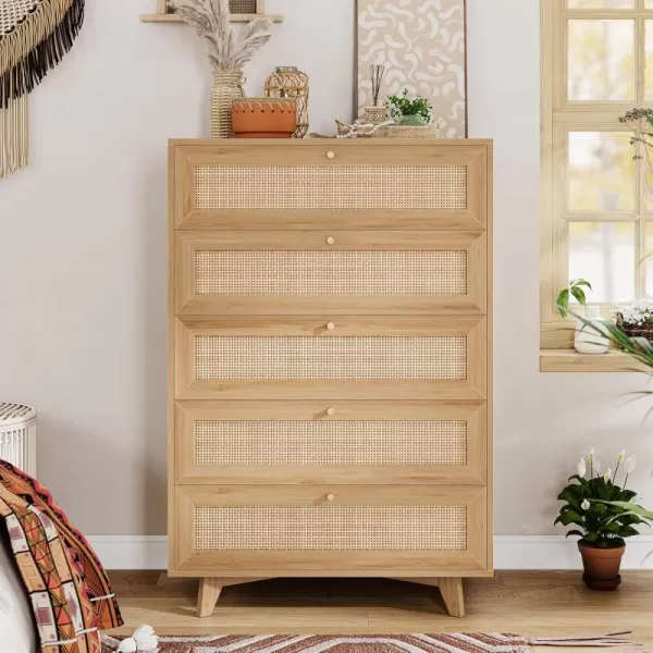 VIAGDO Black Rattan Dresser for Bedroom 6 Drawer Dresser with Natural Rattan Drawers Wooden Wide Dresser with Gold Handles Modern Closet Dressers Chest of Drawers for Nursery Entryway Living RoomNatural