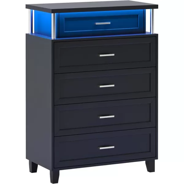 VIAGDO Dresser for Bedroom 6 Drawer Dresser with LED Light Modern Chest of Drawers Wood White Dresser for Living Room Entryway and HallwayBlack