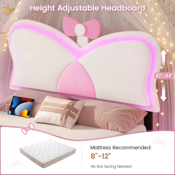 VIAGDO Twin Bed Frames with LED Lights and Storage Drawer Upholstered Bed Frame Twin Size with Height Adjustable Crown Headboard Type C and USB Charging Ports No Box Spring Needed WhiteTwin