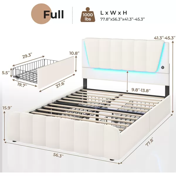 VIAGDO Twin Bed Frames with Storage Drawers and LED Lights Upholstered Platform Bed Frame Twin Size with Height Adjustable Headboard 2 USB Ports No Box Spring Needed Cream WhiteCream White