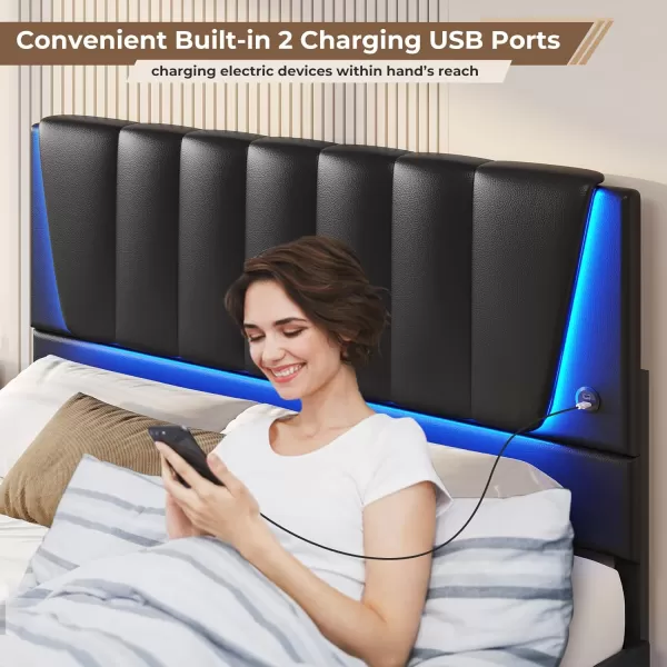 VIAGDO Twin Bed Frames with Storage Drawers and LED Lights Upholstered Platform Bed Frame Twin Size with Height Adjustable Headboard 2 USB Ports No Box Spring Needed Cream WhiteBlack