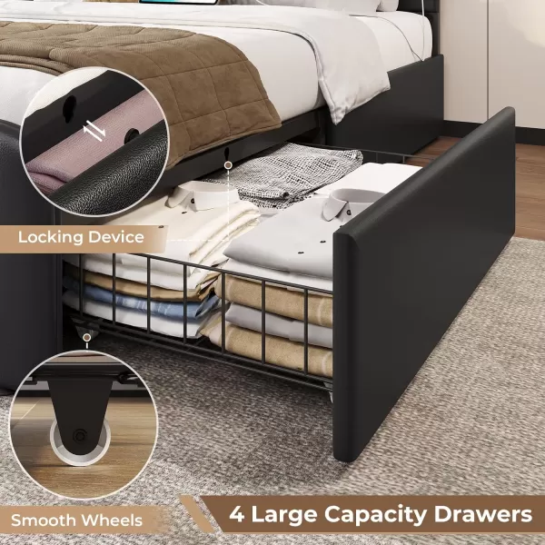 VIAGDO Twin Bed Frames with Storage Drawers and LED Lights Upholstered Platform Bed Frame Twin Size with Height Adjustable Headboard 2 USB Ports No Box Spring Needed Cream WhiteBlack