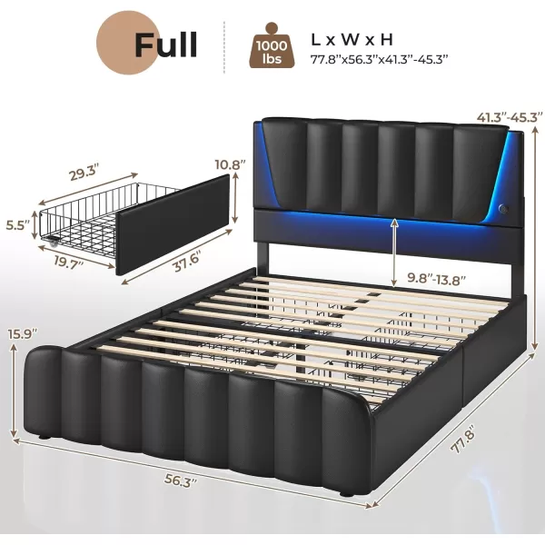VIAGDO Twin Bed Frames with Storage Drawers and LED Lights Upholstered Platform Bed Frame Twin Size with Height Adjustable Headboard 2 USB Ports No Box Spring Needed Cream WhiteBlack