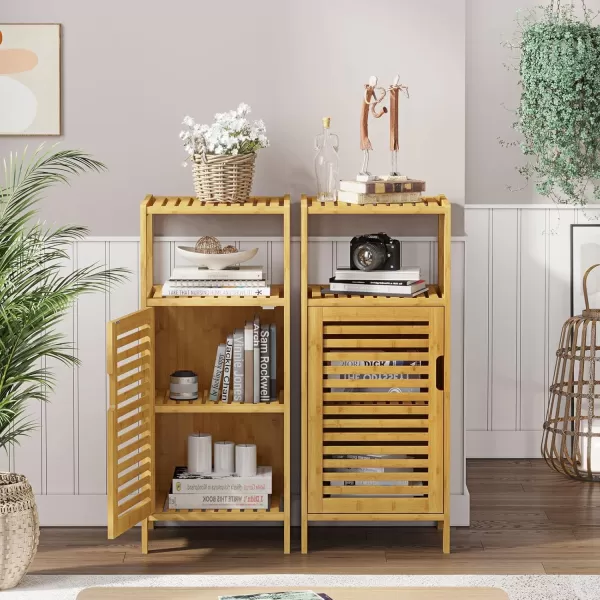 imageVIAGDO Bamboo Cabinet Bathroom Storage Cabinet with Single Door and Shelf Freestanding Bathroom Cabinet Kitchen Cupboard Sofa Side Table for Living RoomHallwayKitchen