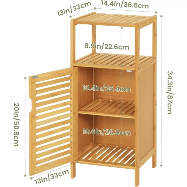 imageVIAGDO Bamboo Cabinet Bathroom Storage Cabinet with Single Door and Shelf Freestanding Bathroom Cabinet Kitchen Cupboard Sofa Side Table for Living RoomHallwayKitchen