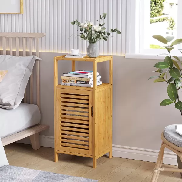 imageVIAGDO Bamboo Cabinet Bathroom Storage Cabinet with Single Door and Shelf Freestanding Bathroom Cabinet Kitchen Cupboard Sofa Side Table for Living RoomHallwayKitchen