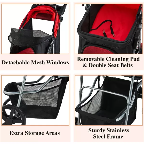 imageVIAGDO Dog Stroller Pet Strollers for Small Medium Dogs ampamp Cats 4 Wheels Dog Jogging Stroller Folding Doggy Stroller with Storage Basket for Dog ampamp Cat Traveling Strolling CartRed