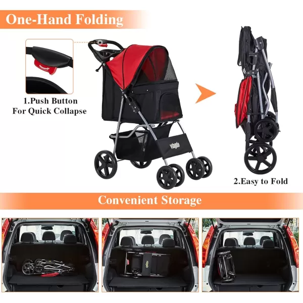 imageVIAGDO Dog Stroller Pet Strollers for Small Medium Dogs ampamp Cats 4 Wheels Dog Jogging Stroller Folding Doggy Stroller with Storage Basket for Dog ampamp Cat Traveling Strolling CartRed