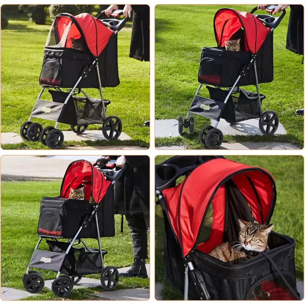 imageVIAGDO Dog Stroller Pet Strollers for Small Medium Dogs ampamp Cats 4 Wheels Dog Jogging Stroller Folding Doggy Stroller with Storage Basket for Dog ampamp Cat Traveling Strolling CartRed