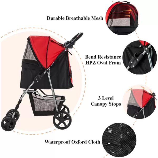 imageVIAGDO Dog Stroller Pet Strollers for Small Medium Dogs ampamp Cats 4 Wheels Dog Jogging Stroller Folding Doggy Stroller with Storage Basket for Dog ampamp Cat Traveling Strolling CartRed