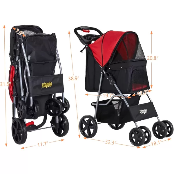 imageVIAGDO Dog Stroller Pet Strollers for Small Medium Dogs ampamp Cats 4 Wheels Dog Jogging Stroller Folding Doggy Stroller with Storage Basket for Dog ampamp Cat Traveling Strolling CartRed