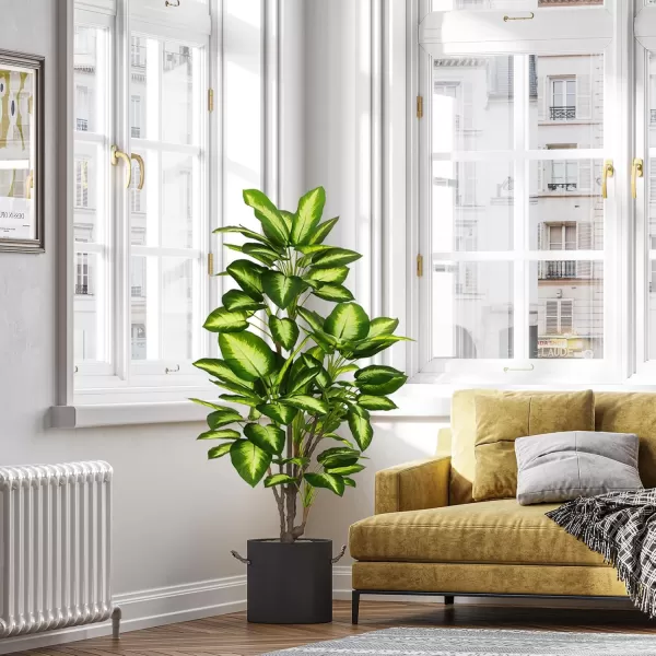 imageVIAGDO Golden Dieffenbachia in Pot 4ft Tall Artificial Silk Plants Decorative Faux Plants Indoor Fake Tropical Plants with Planter Large Floor Plants for Home Office Porch Housewarming Gift