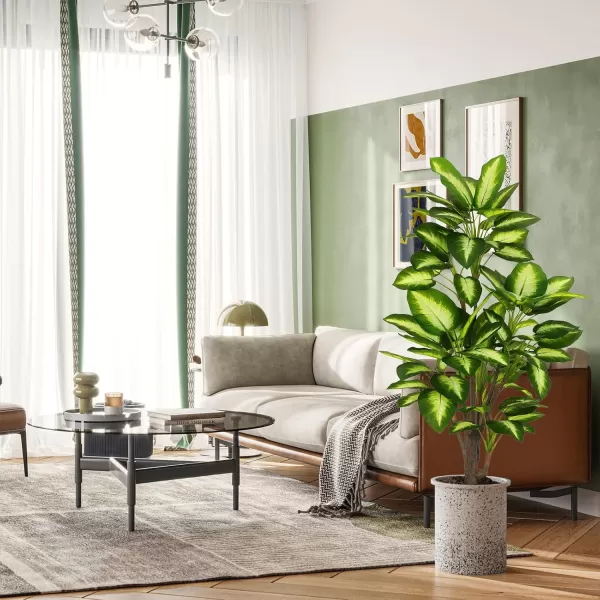 imageVIAGDO Golden Dieffenbachia in Pot 4ft Tall Artificial Silk Plants Decorative Faux Plants Indoor Fake Tropical Plants with Planter Large Floor Plants for Home Office Porch Housewarming Gift