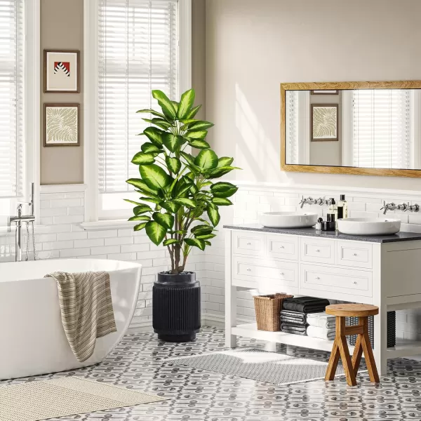 imageVIAGDO Golden Dieffenbachia in Pot 4ft Tall Artificial Silk Plants Decorative Faux Plants Indoor Fake Tropical Plants with Planter Large Floor Plants for Home Office Porch Housewarming Gift