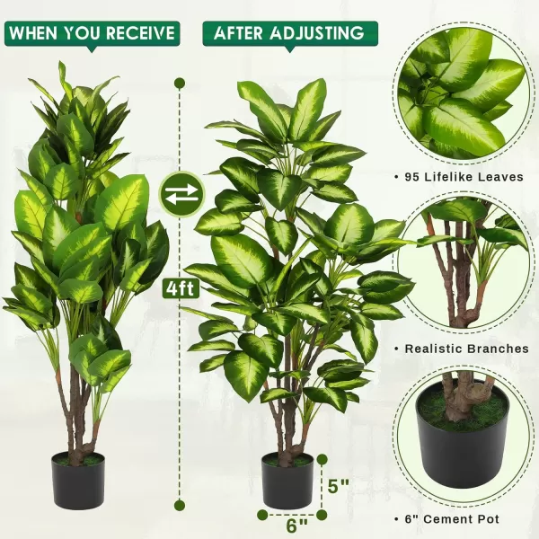 imageVIAGDO Golden Dieffenbachia in Pot 4ft Tall Artificial Silk Plants Decorative Faux Plants Indoor Fake Tropical Plants with Planter Large Floor Plants for Home Office Porch Housewarming Gift