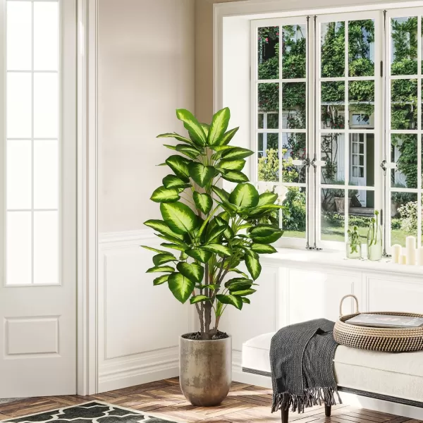 imageVIAGDO Golden Dieffenbachia in Pot 4ft Tall Artificial Silk Plants Decorative Faux Plants Indoor Fake Tropical Plants with Planter Large Floor Plants for Home Office Porch Housewarming Gift