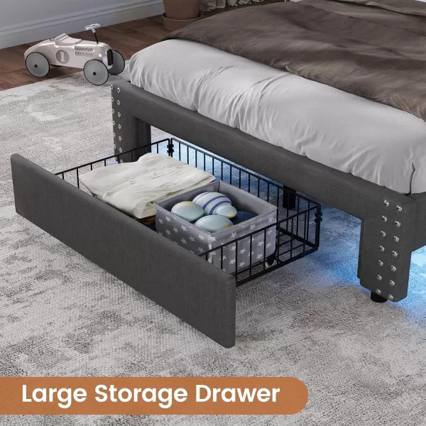 imageVIAGDO Twin Bed Frames with Shelf Headboard and 2 Storage Drawers Upholstered Platform Bed Frame Twin Size with Charging Station and LED Lights LED Twin Bed Frame No Box Spring Needed Cream WhiteDark Grey