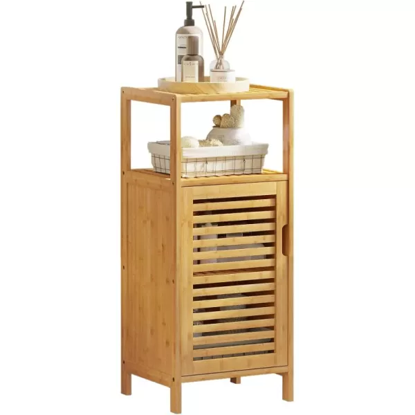 imageVIAGDO Bamboo Cabinet Bathroom Storage Cabinet with Single Door and Shelf Freestanding Bathroom Cabinet Kitchen Cupboard Sofa Side Table for Living RoomHallwayKitchen