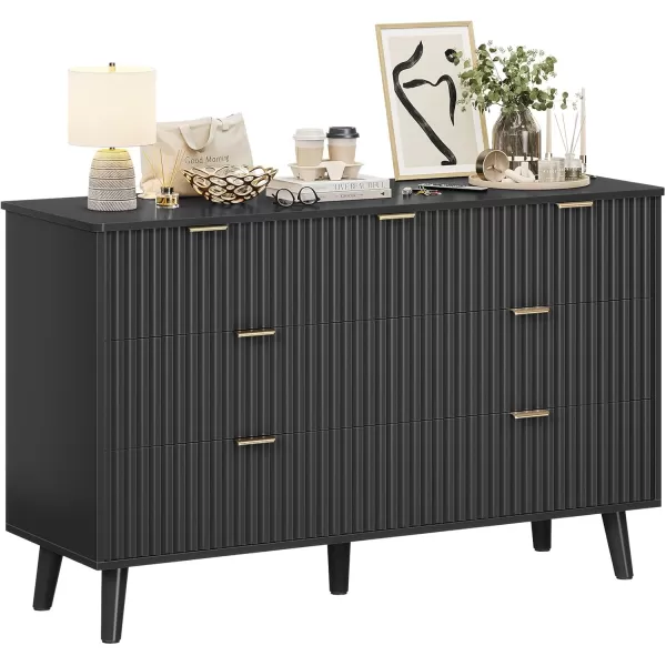 imageVIAGDO Fluted Dresser for Bedroom with 7 Drawers 472 Wide Mid Century Modern Fluted Dressers ampamp Chests of Drawers with Gold Metal Handles Black Organizer Storage Cabinet for Closet EntrywayBlack