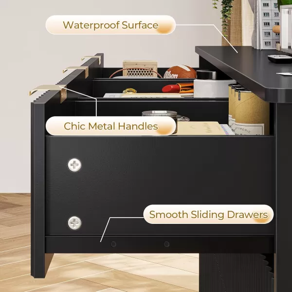 imageVIAGDO Fluted Dresser for Bedroom with 7 Drawers 472 Wide Mid Century Modern Fluted Dressers ampamp Chests of Drawers with Gold Metal Handles Black Organizer Storage Cabinet for Closet EntrywayBlack