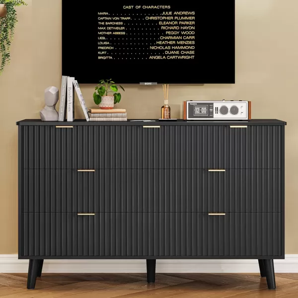 imageVIAGDO Fluted Dresser for Bedroom with 7 Drawers 472 Wide Mid Century Modern Fluted Dressers ampamp Chests of Drawers with Gold Metal Handles Black Organizer Storage Cabinet for Closet EntrywayBlack