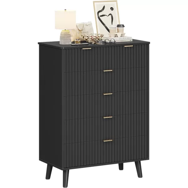 imageVIAGDO Fluted Dresser for Bedroom with 7 Drawers 472 Wide Mid Century Modern Fluted Dressers ampamp Chests of Drawers with Gold Metal Handles Black Organizer Storage Cabinet for Closet EntrywayBlack