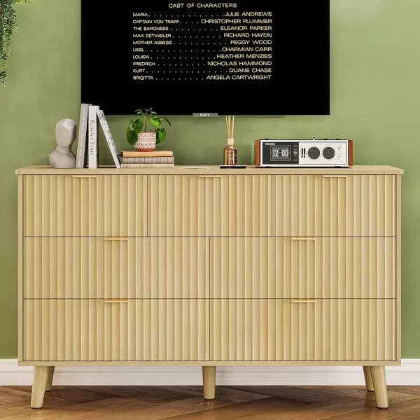 imageVIAGDO Fluted Dresser for Bedroom with 7 Drawers 472 Wide Mid Century Modern Fluted Dressers ampamp Chests of Drawers with Gold Metal Handles Natural Oak Organizer Storage Cabinet for Closet EntrywayNatural Oak