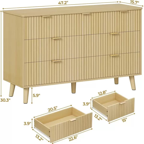 imageVIAGDO Fluted Dresser for Bedroom with 7 Drawers 472 Wide Mid Century Modern Fluted Dressers ampamp Chests of Drawers with Gold Metal Handles Natural Oak Organizer Storage Cabinet for Closet EntrywayNatural Oak