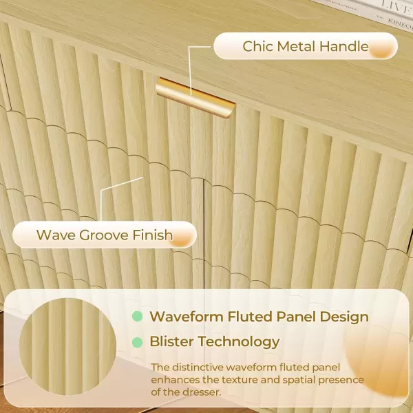 imageVIAGDO Fluted Dresser for Bedroom with 7 Drawers 472 Wide Mid Century Modern Fluted Dressers ampamp Chests of Drawers with Gold Metal Handles Natural Oak Organizer Storage Cabinet for Closet EntrywayNatural Oak