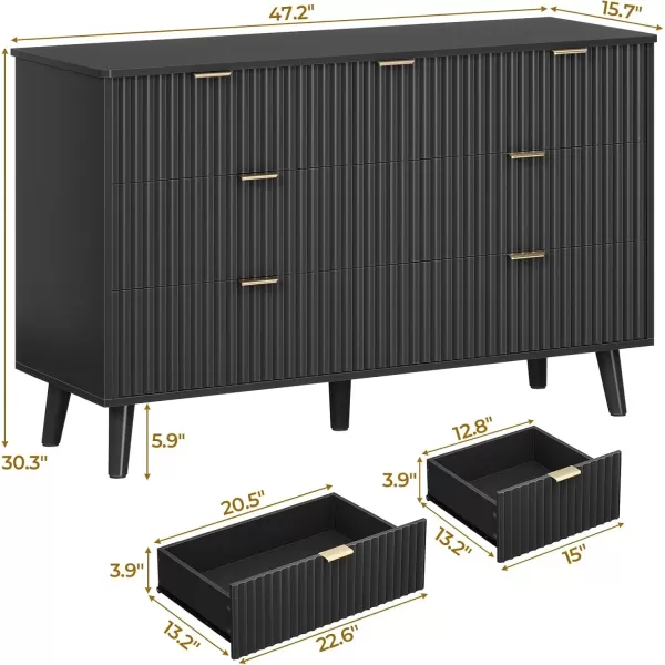 imageVIAGDO Fluted Dresser for Bedroom with 7 Drawers 472 Wide Mid Century Modern Fluted Dressers ampamp Chests of Drawers with Gold Metal Handles Natural Oak Organizer Storage Cabinet for Closet EntrywayBlack