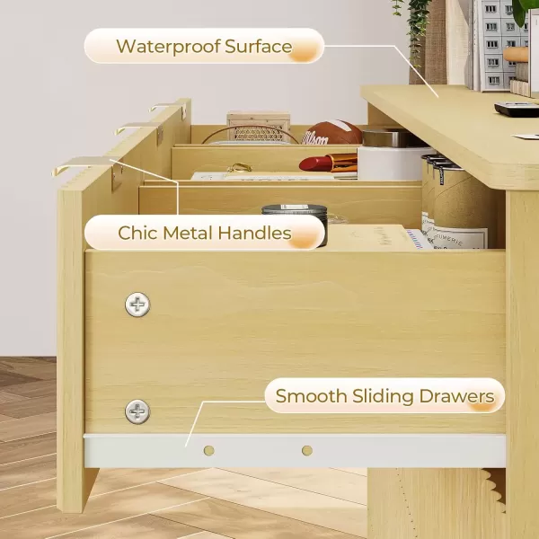 imageVIAGDO Fluted Dresser for Bedroom with 7 Drawers 472 Wide Mid Century Modern Fluted Dressers ampamp Chests of Drawers with Gold Metal Handles Natural Oak Organizer Storage Cabinet for Closet EntrywayNatural Oak