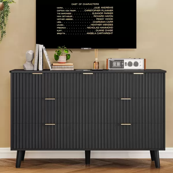 imageVIAGDO Fluted Dresser for Bedroom with 7 Drawers 472 Wide Mid Century Modern Fluted Dressers ampamp Chests of Drawers with Gold Metal Handles Natural Oak Organizer Storage Cabinet for Closet EntrywayBlack