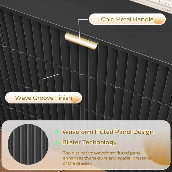 imageVIAGDO Fluted Dresser for Bedroom with 7 Drawers 472 Wide Mid Century Modern Fluted Dressers ampamp Chests of Drawers with Gold Metal Handles Natural Oak Organizer Storage Cabinet for Closet EntrywayBlack