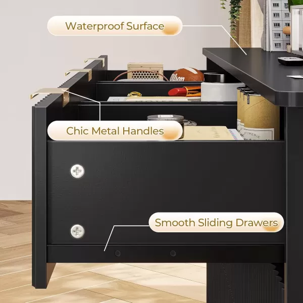 imageVIAGDO Fluted Dresser for Bedroom with 7 Drawers 472 Wide Mid Century Modern Fluted Dressers ampamp Chests of Drawers with Gold Metal Handles Natural Oak Organizer Storage Cabinet for Closet EntrywayBlack
