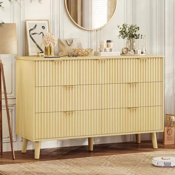 imageVIAGDO Fluted Dresser for Bedroom with 7 Drawers 472 Wide Mid Century Modern Fluted Dressers ampamp Chests of Drawers with Gold Metal Handles Natural Oak Organizer Storage Cabinet for Closet EntrywayNatural Oak