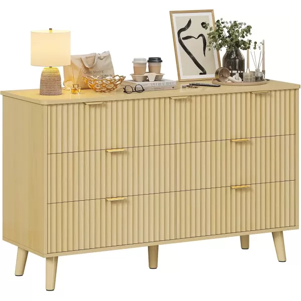 imageVIAGDO Fluted Dresser for Bedroom with 7 Drawers 472 Wide Mid Century Modern Fluted Dressers ampamp Chests of Drawers with Gold Metal Handles Natural Oak Organizer Storage Cabinet for Closet EntrywayNatural Oak