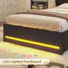 imageVIAGDO Queen Bed Frame with Bookcase Headboard Wooden Bed Frame Queen Size with Charging Station 4 Storage Drawers and LED Lights LED Bed Frame with TypeC and USB No Box Spring Needed BlackBlack