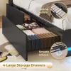 imageVIAGDO Queen Bed Frame with Bookcase Headboard Wooden Bed Frame Queen Size with Charging Station 4 Storage Drawers and LED Lights LED Bed Frame with TypeC and USB No Box Spring Needed BlackBlack